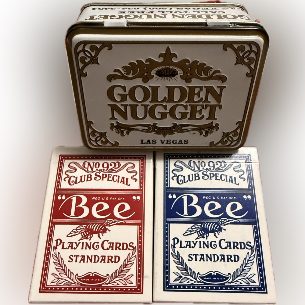 Vintage Golden Nugget Tin & 2 Deck Card Gold Tin Collectible Tin